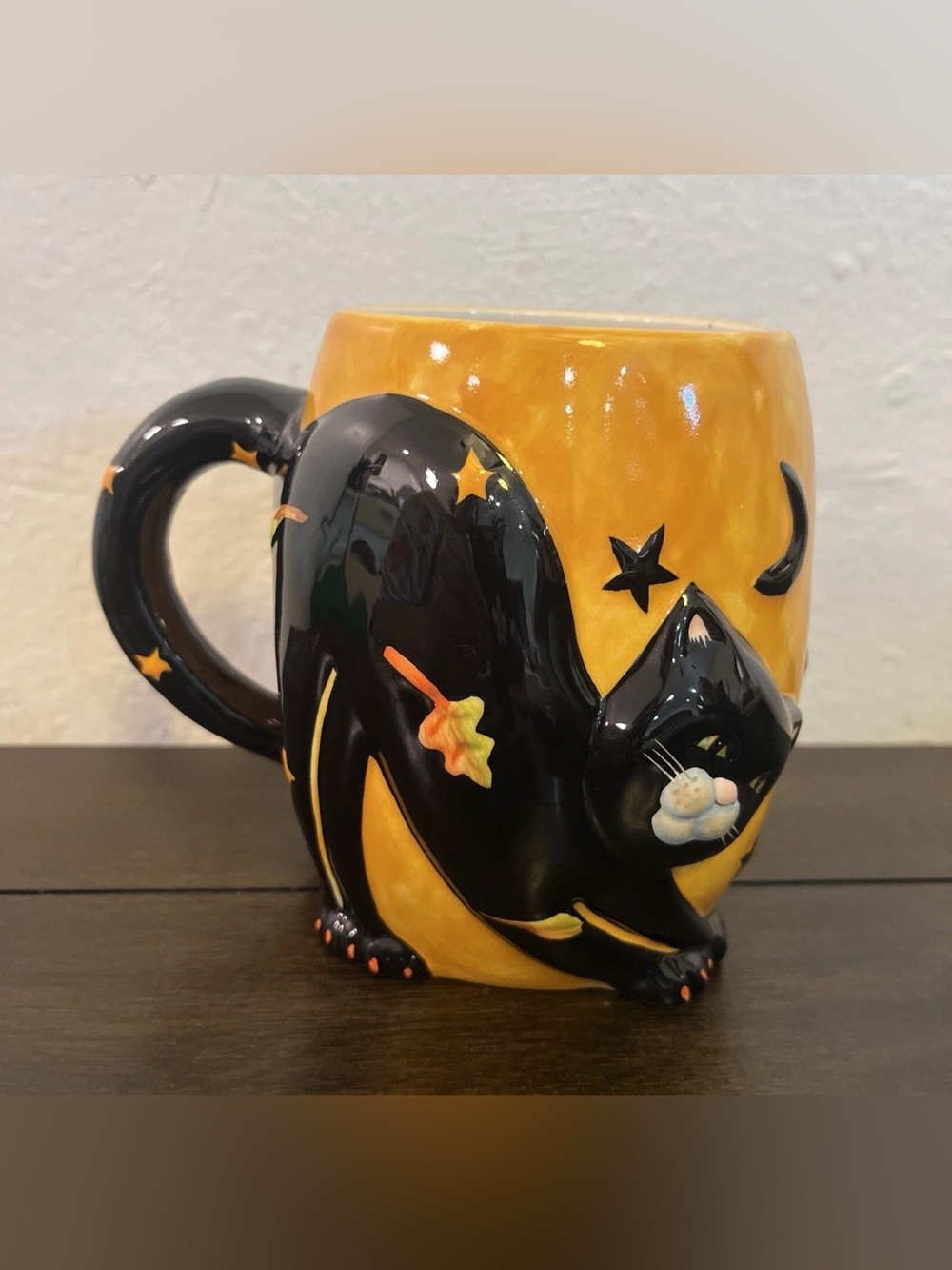 Black Cat Mug Susan Winget Halloween Jumbo Size Stars Moon